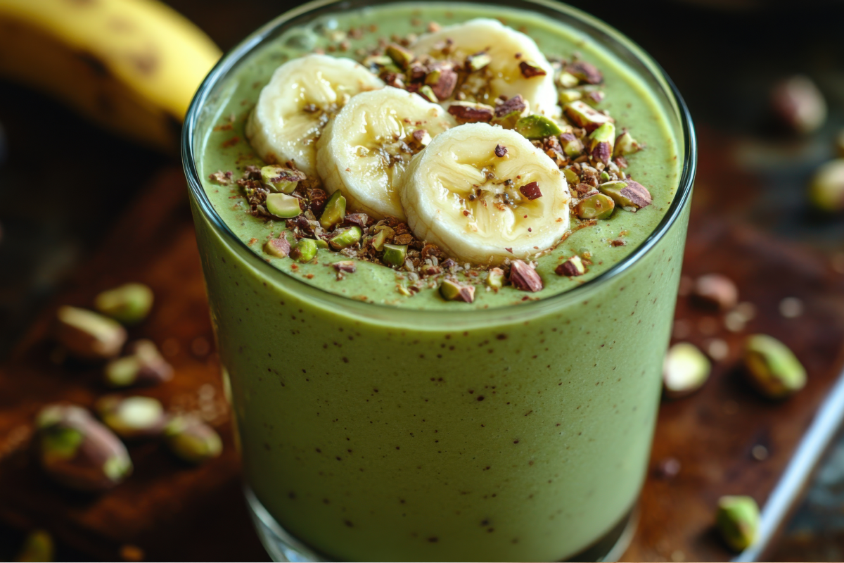 Smoothie frais et onctueux pistache et banane.